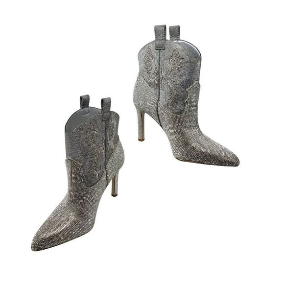 Gianni Bini Womens Silver Rhinestone Cowboy Boots 7.5 Stiletto Bling Glam Prom - Picture 13 of 13